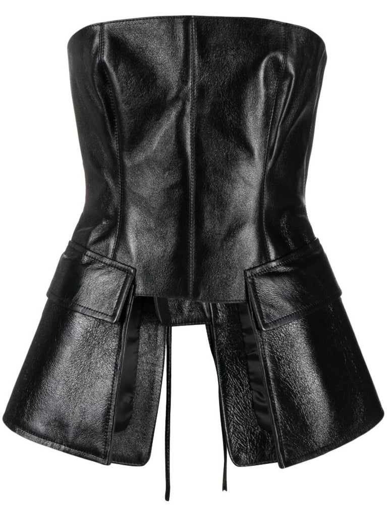 Black Strapless Leather Corset Top