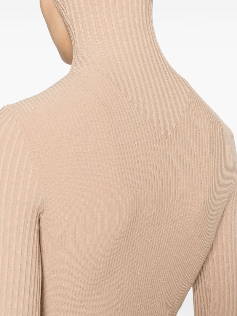 Neutral Hooded Ribbed Sweater