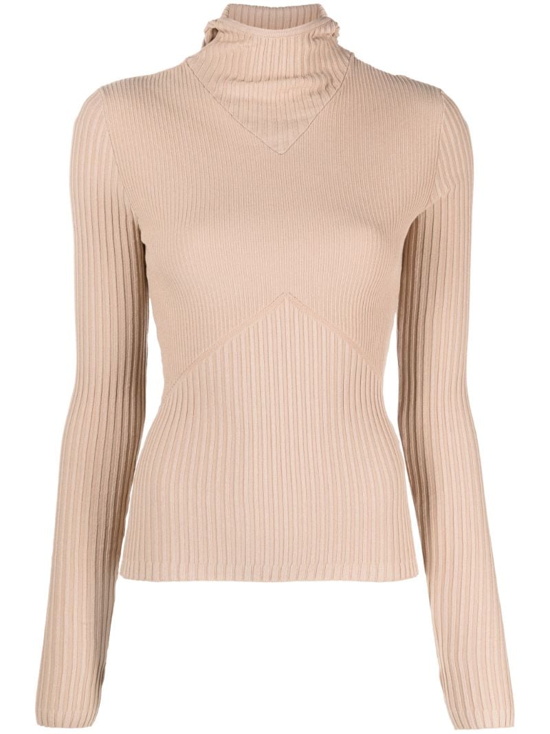 Neutral Hooded Ribbed Sweater