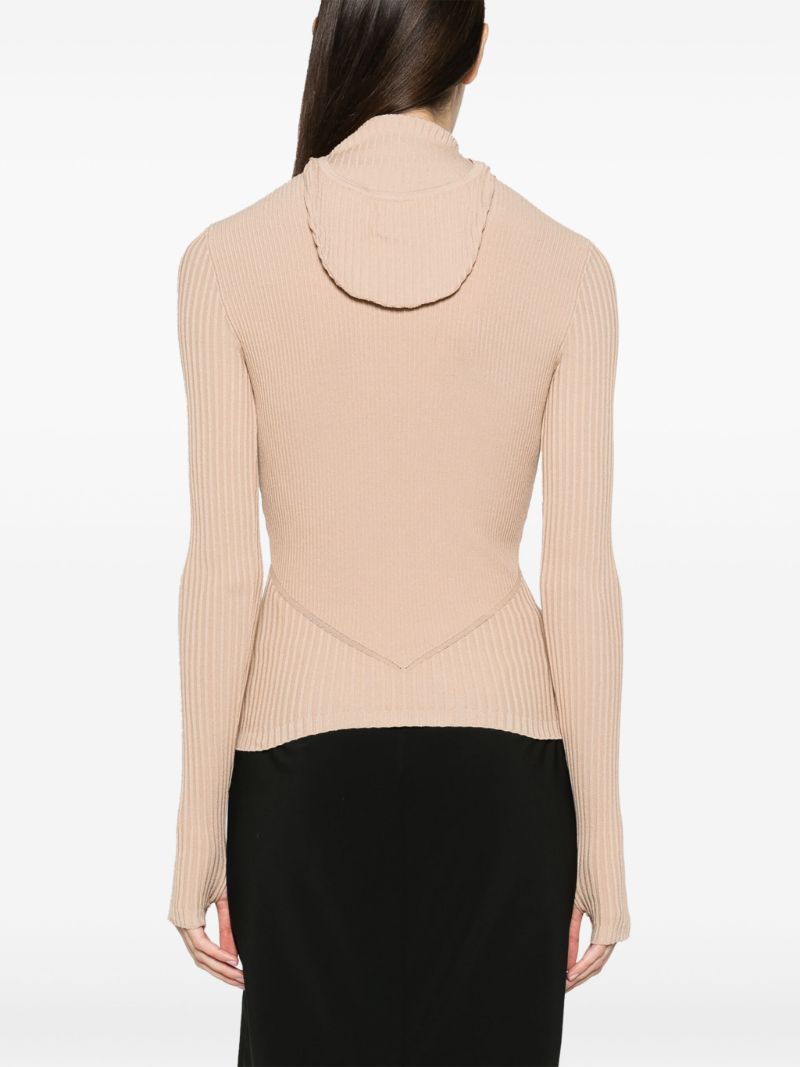 Neutral Hooded Ribbed Sweater