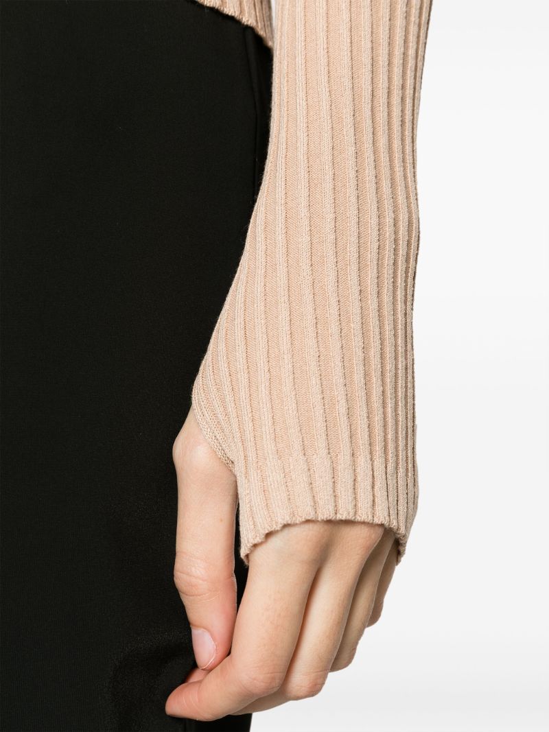 Neutral Hooded Ribbed Sweater