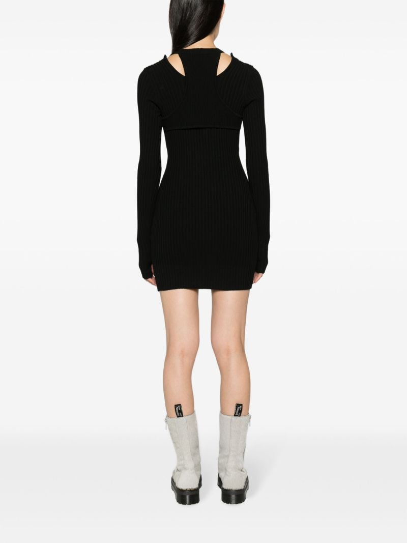 Black Zip-up Ribbed-knit Mini Dress