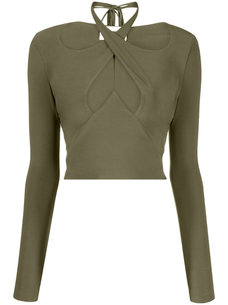 Khaki Halterneck Crop Top