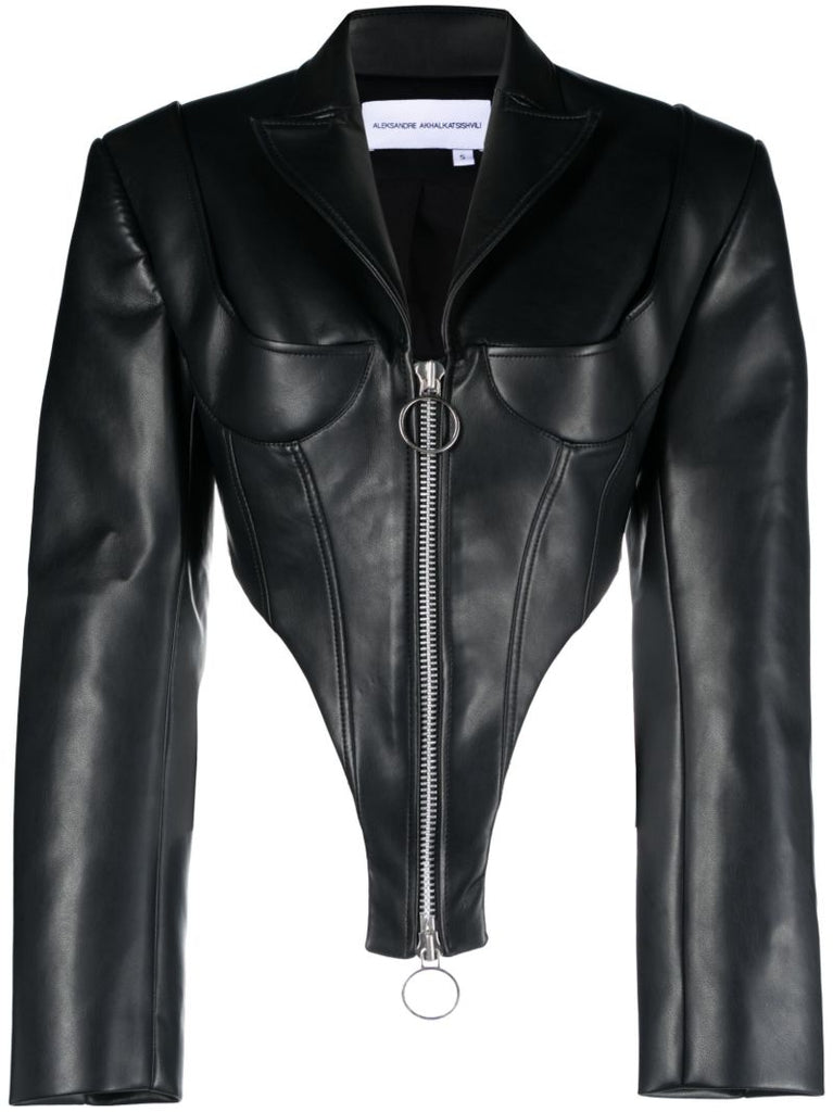 Black Faux-leather Cropped Jacket