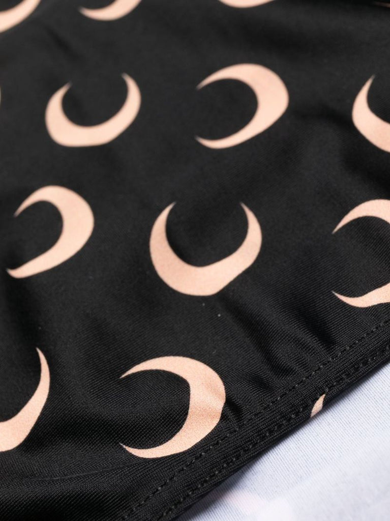 Black Crescent Moon Print Cut-out Swimsuit