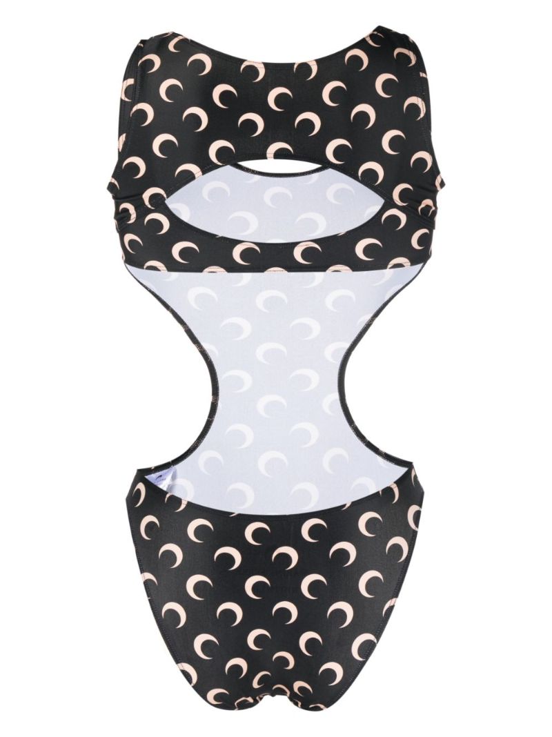 Black Crescent Moon Print Cut-out Swimsuit