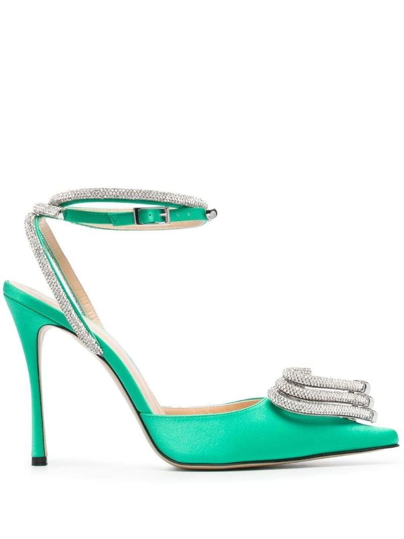 Green Triple Heart 105 Satin Pumps