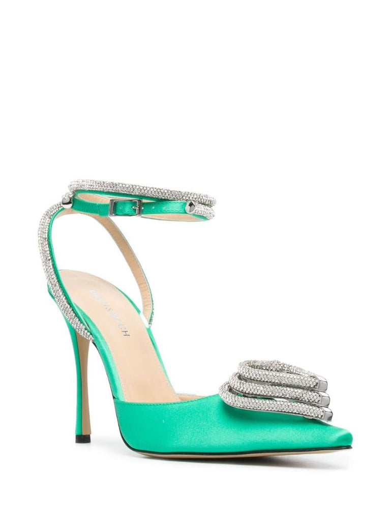 Green Triple Heart 105 Satin Pumps