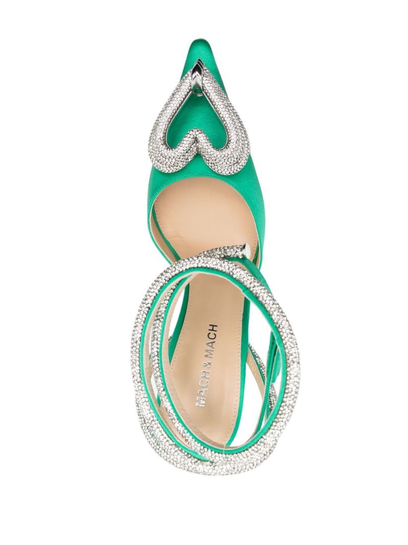 Green Triple Heart 105 Satin Pumps