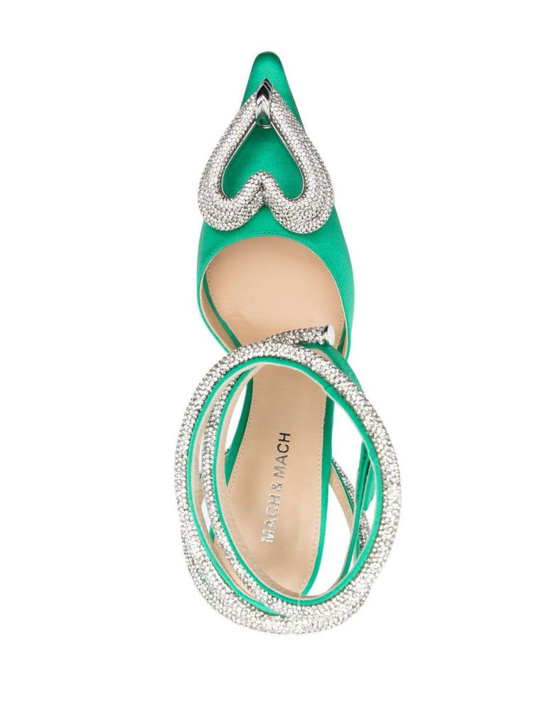 Green Triple Heart 105 Satin Pumps