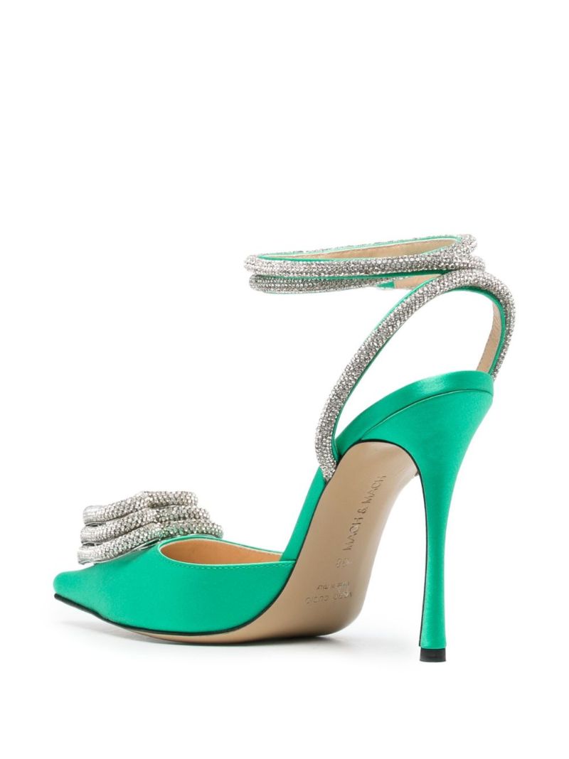 Green Triple Heart 105 Satin Pumps