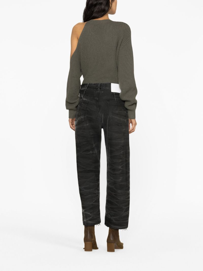 Black Mid-rise Crease-effect Jeans