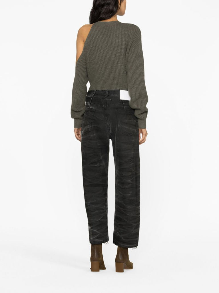 Black Mid-rise Crease-effect Jeans