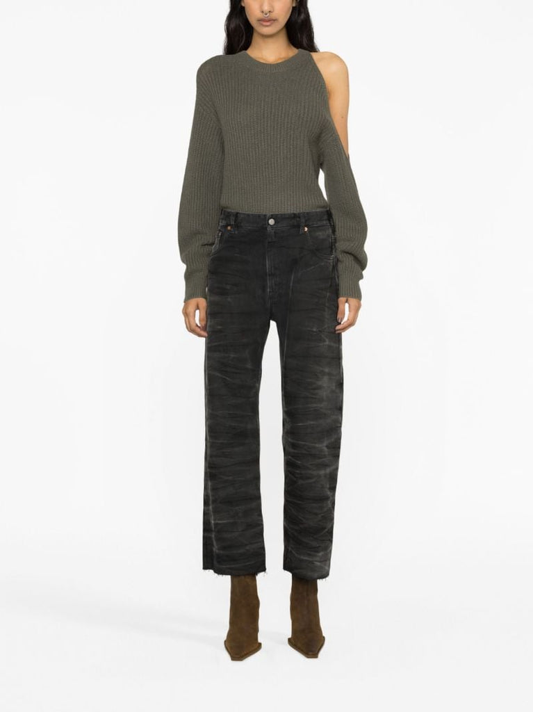 Black Mid-rise Crease-effect Jeans