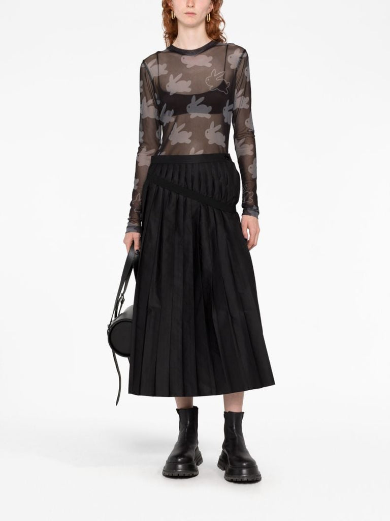 Black Pleated Midi Skirt