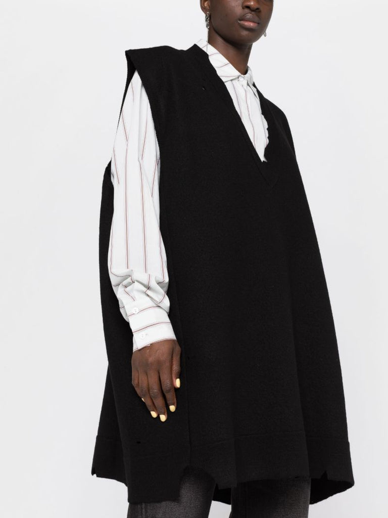 Black Distressed Wool Vest