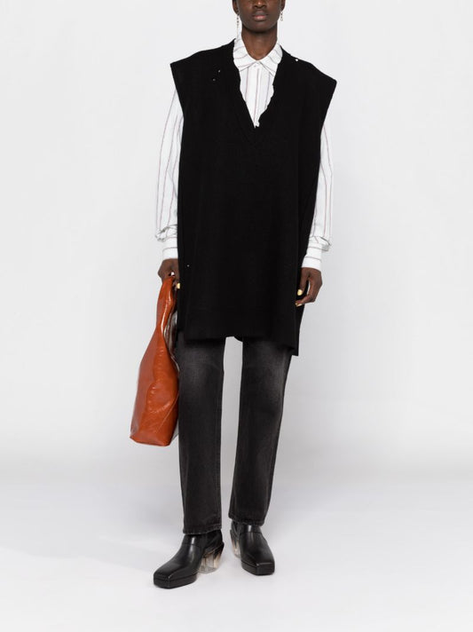 Black Distressed Wool Vest