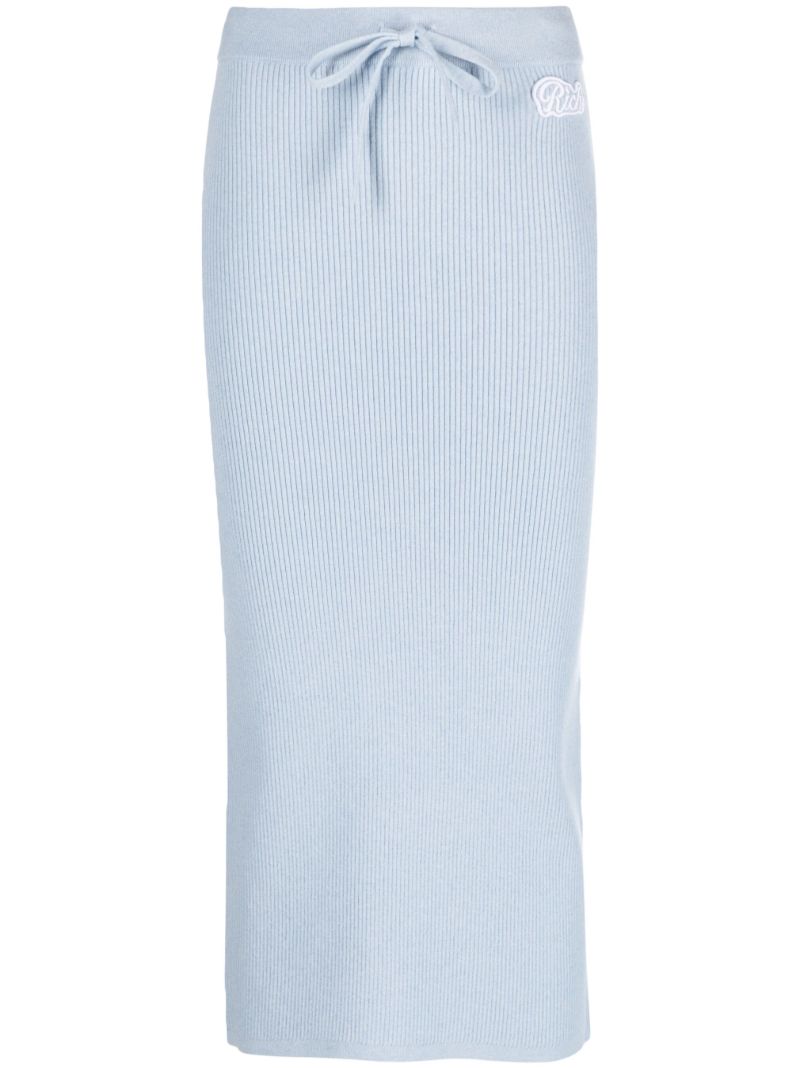 Blue Ribbed-knit Midi Skirt