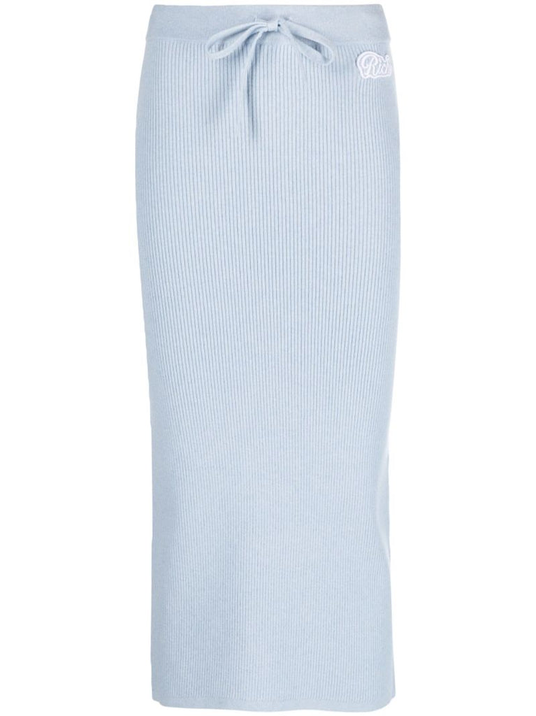 Blue Ribbed-knit Midi Skirt