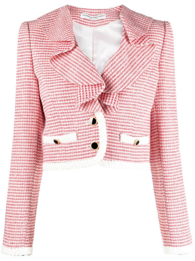 Red Ruffled Tweed Cropped Jacket