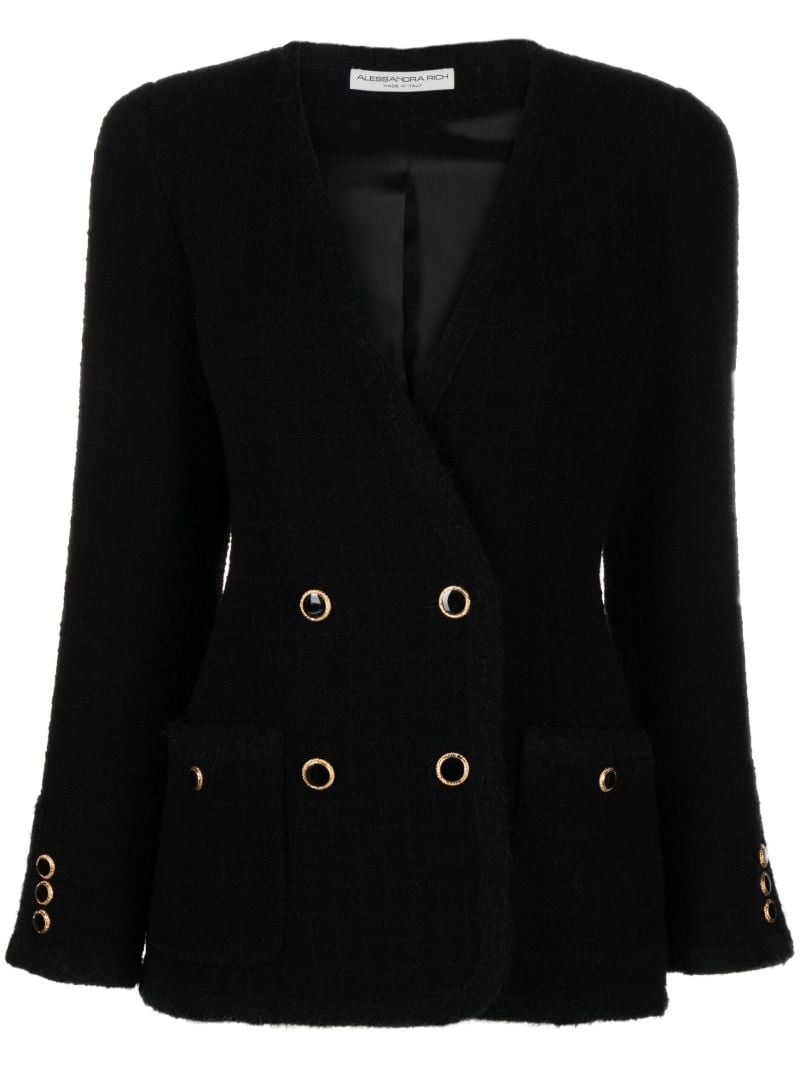 Black Double-breasted Tweed Blazer