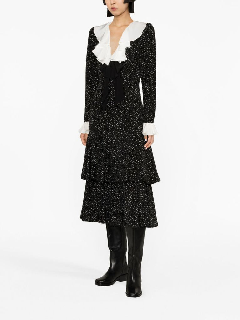 Black Polka Dot-print Silk Midi Dress