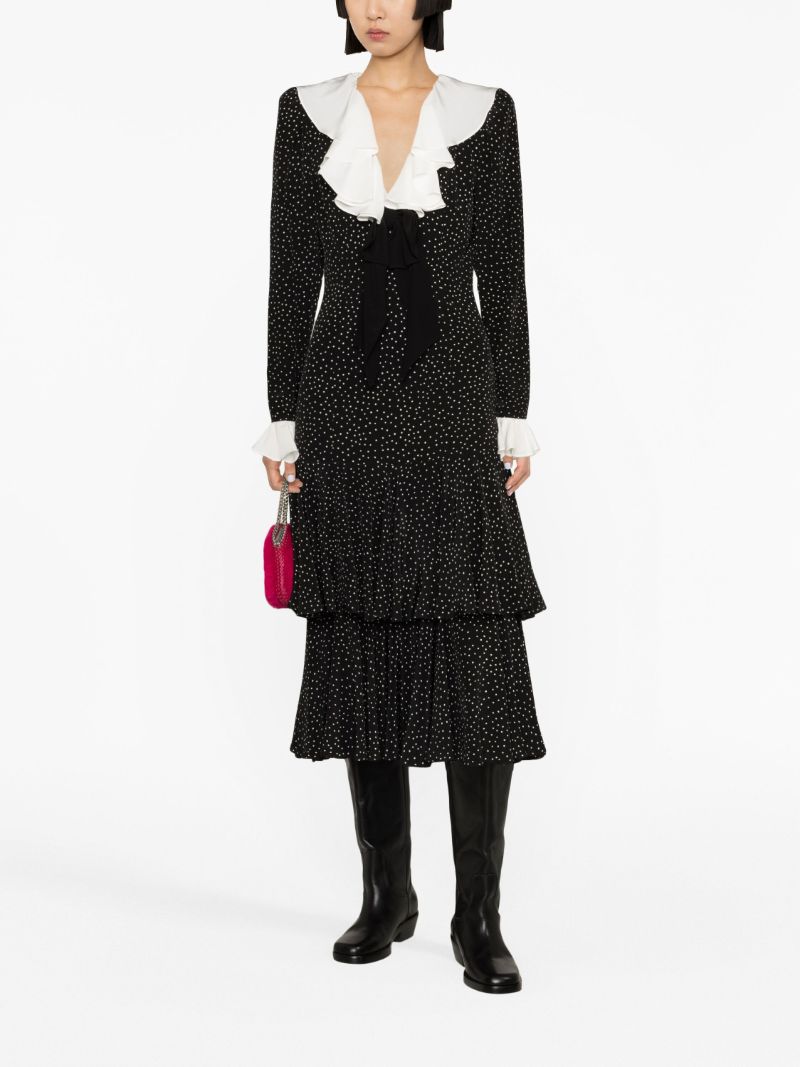 Black Polka Dot-print Silk Midi Dress