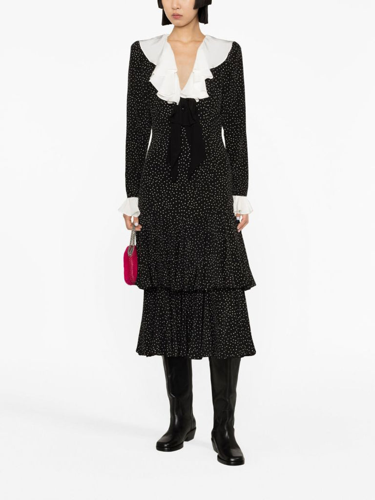 Black Polka Dot-print Silk Midi Dress