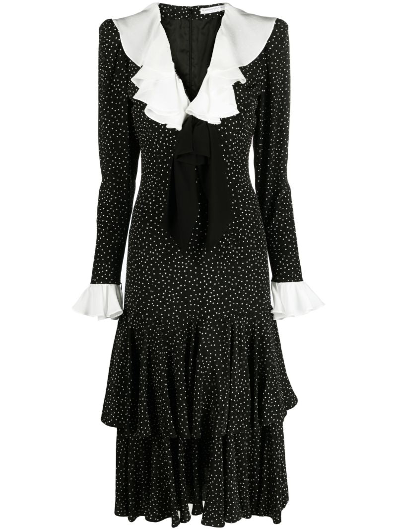 Black Polka Dot-print Silk Midi Dress