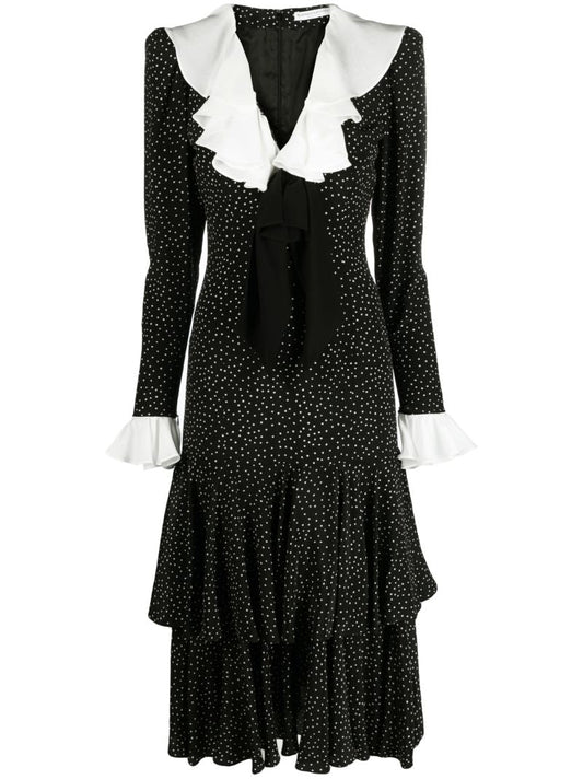 Black Polka Dot-print Silk Midi Dress