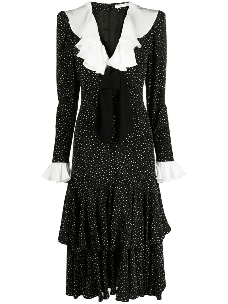 Black Polka Dot-print Silk Midi Dress