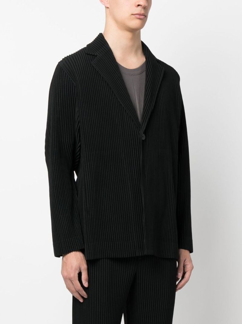 Black PlissÃ_x0083_Â© Single-breasted Blazer
