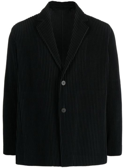 Black PlissÃ_x0083_Â© Single-breasted Blazer