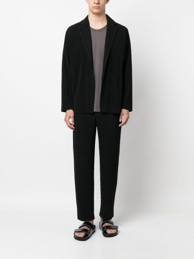 Black PlissÃ_x0083_Â© Single-breasted Blazer