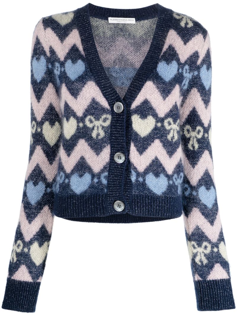Blue Metallic Jacquard Cardigan