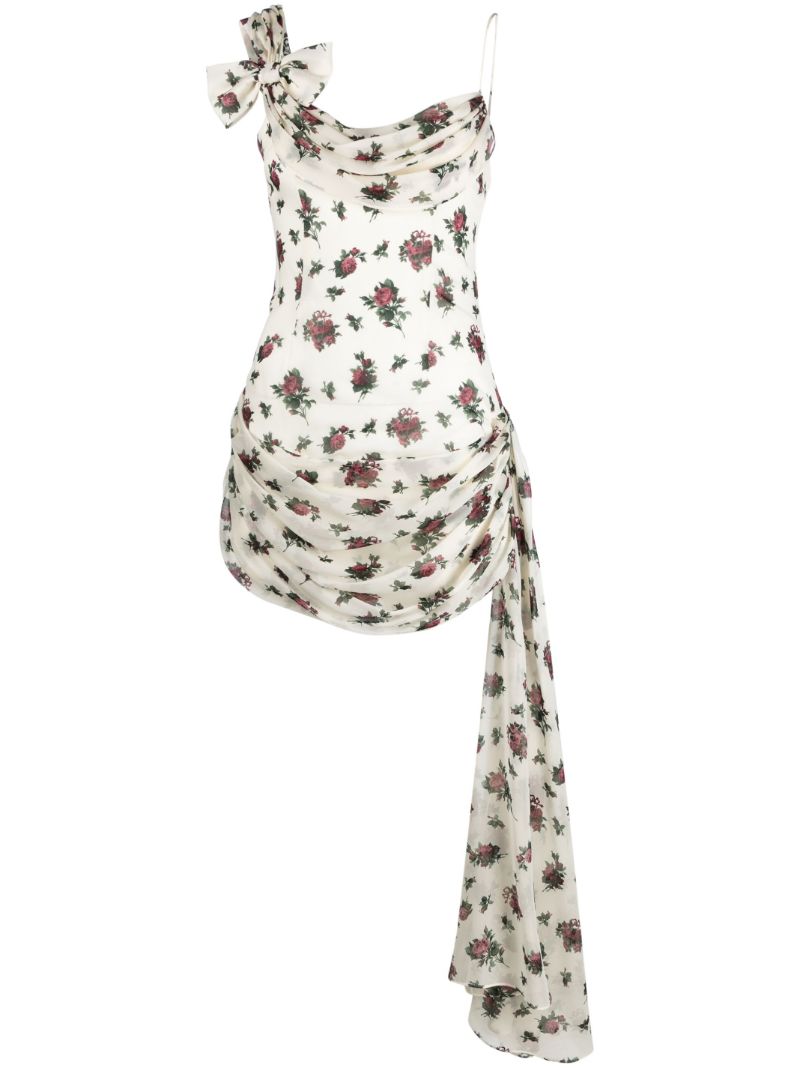 White Floral-print Silk Mini Dress
