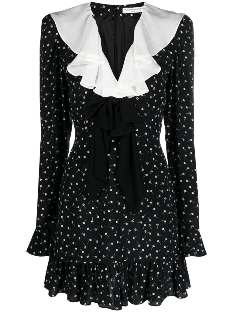Black Floral-print Silk Midi Dress