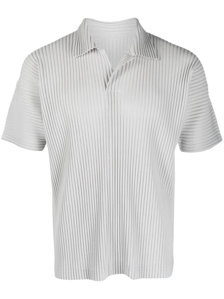 Grey Pleated Polo Shirt