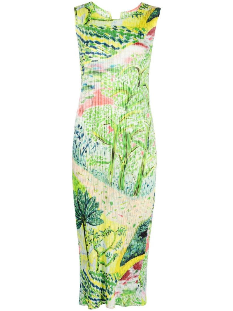 Green Promenade PlissÃ© Midi Dress
