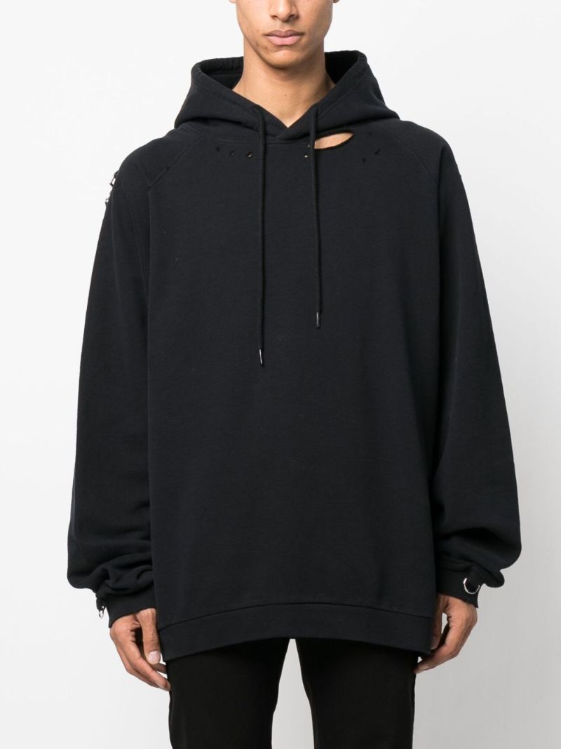 Black Cut-out Cotton Hoodie
