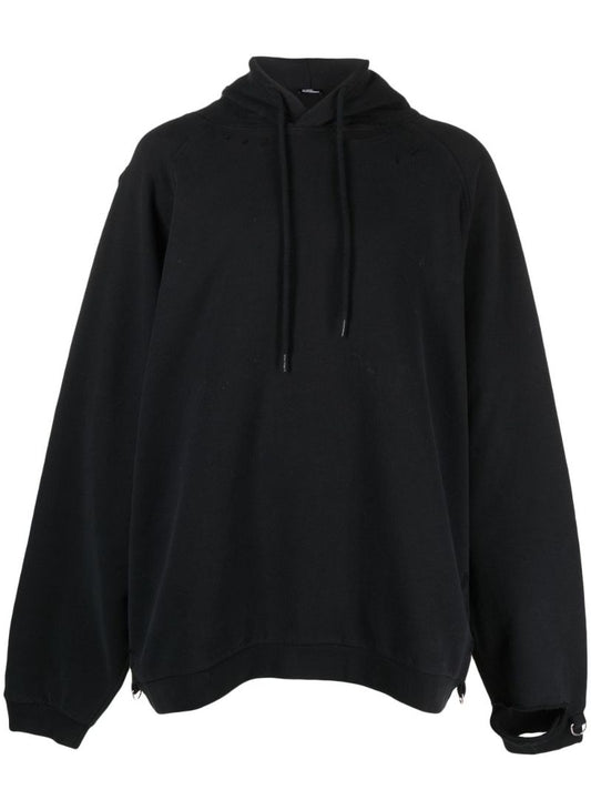 Black Cut-out Cotton Hoodie