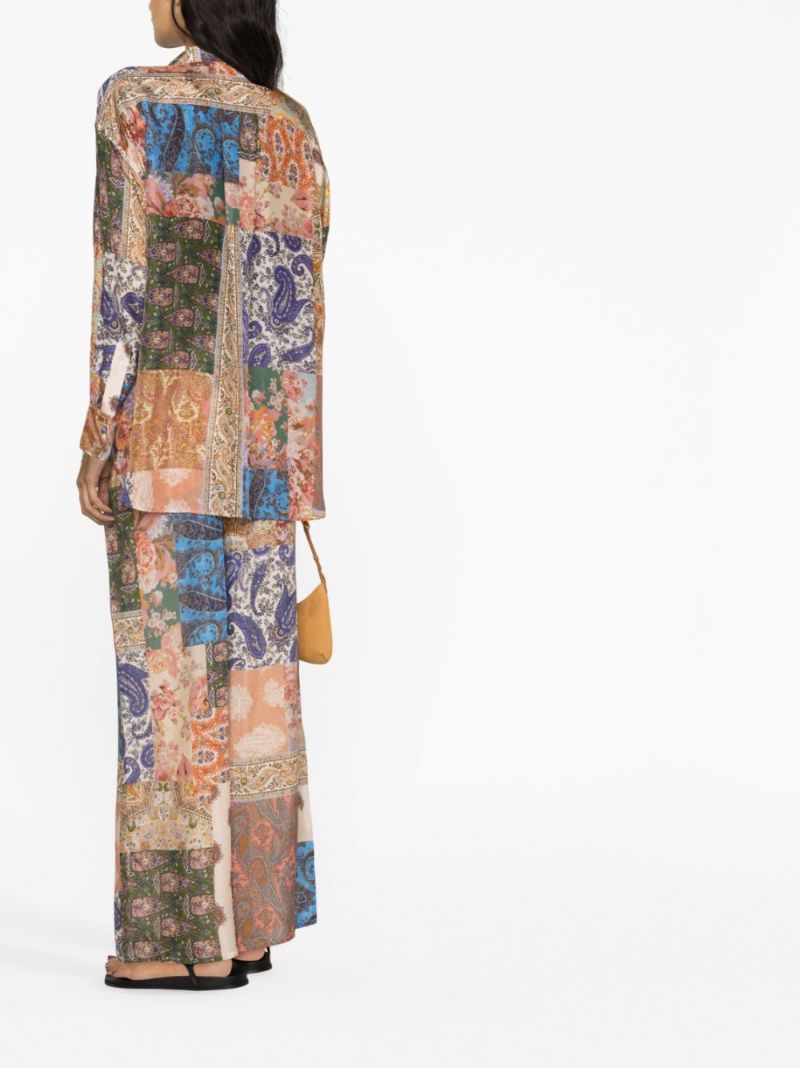 Neutral Patchwork Print Silk Shirt