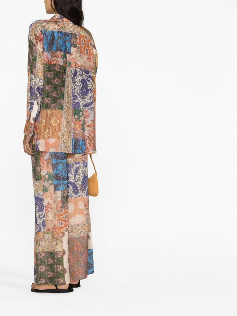 Neutral Patchwork Print Silk Shirt