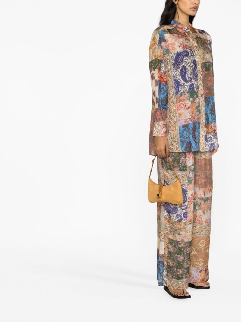 Neutral Patchwork Print Silk Shirt