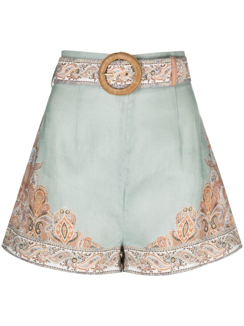 Green Devi Fitted Linen Shorts