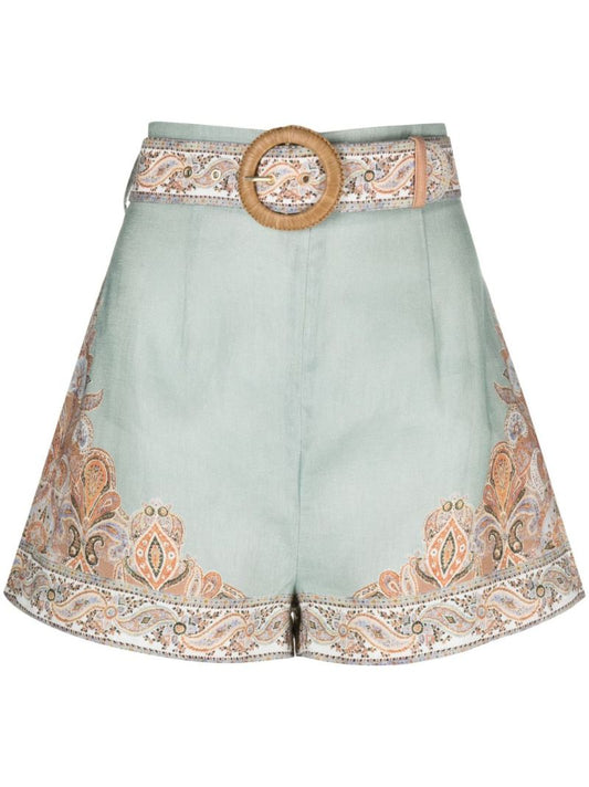Green Devi Fitted Linen Shorts