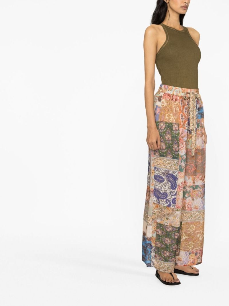 Multicolour Paisley Print Silk Wide-leg Trousers
