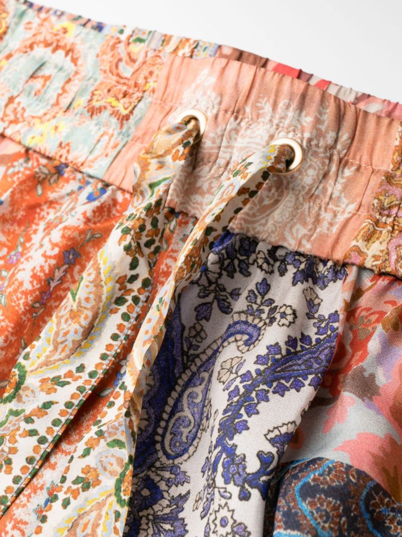 Multicolour Paisley Print Silk Wide-leg Trousers