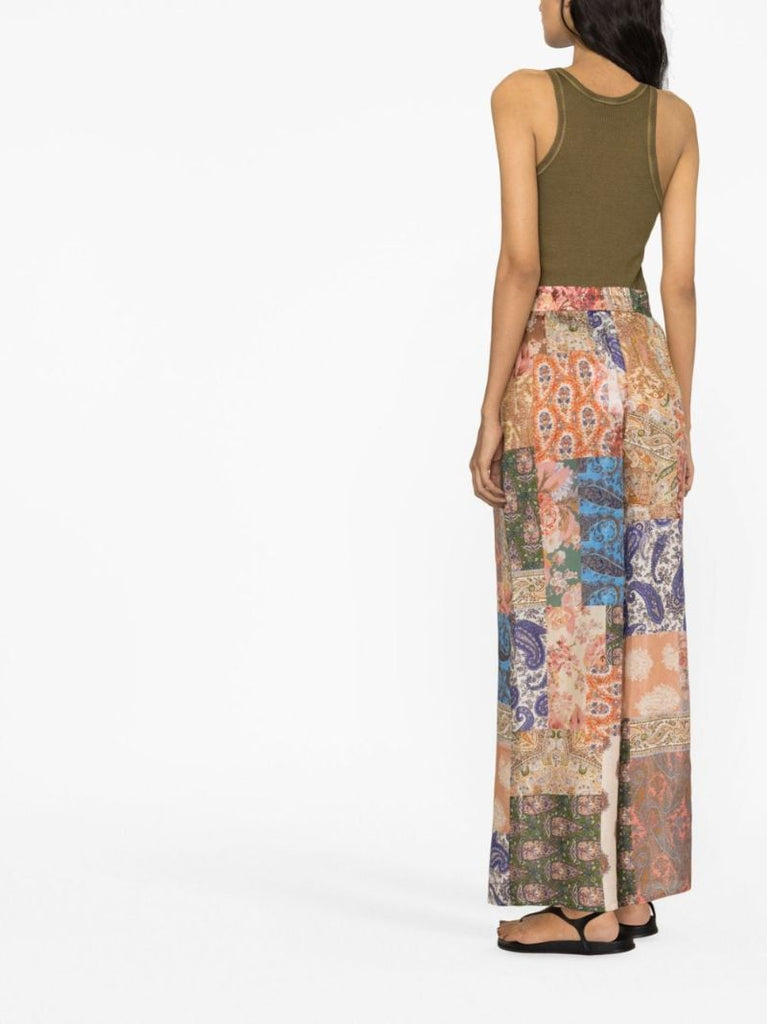Multicolour Paisley Print Silk Wide-leg Trousers