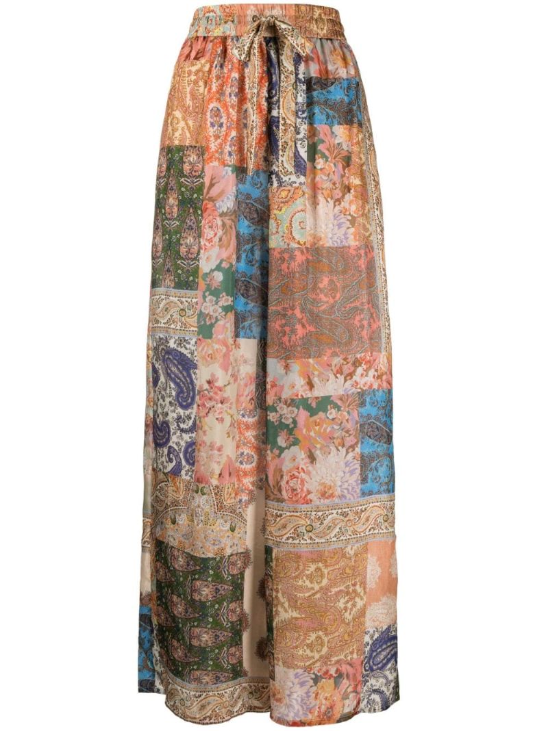 Multicolour Paisley Print Silk Wide-leg Trousers
